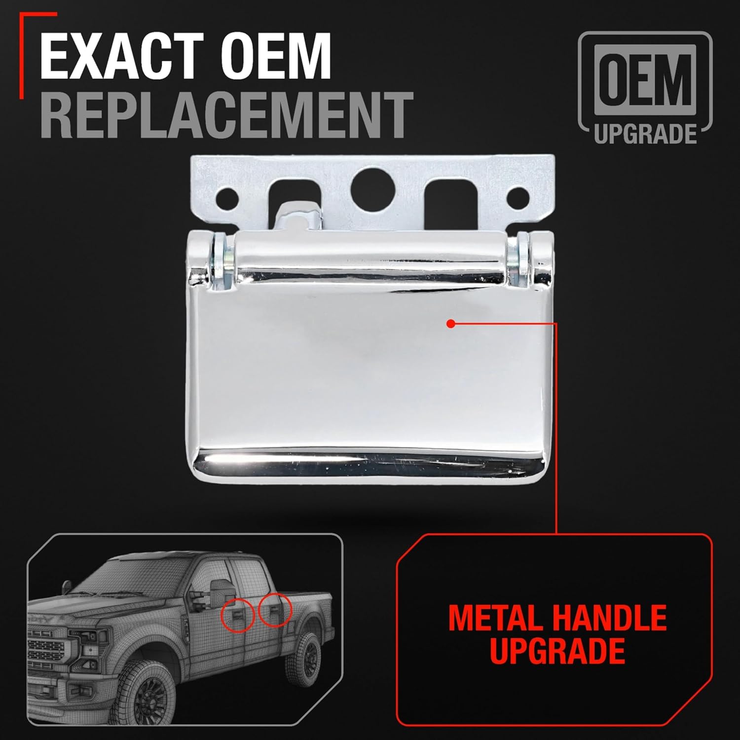 Interior Front/Rear Driver Door Handle, Upgraded Metal - Compatible with 1992-2015 Ford F-250, 92-15 F-350, 92-15 Ford F-450, 88-24 E-150 - All Chrome - OEM 6C3Z-2522600-AAA-ACHMT, 77470, FO1353122