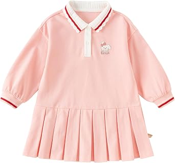 DAVE&BELLA Girls Pique Polo Dress Long Sleeve Solid School Uniform for Toddler Casual Cotton Playwear Dress Athletic Clothes