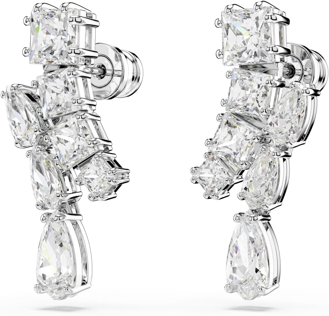 Swarovski Matrix Drop Earrings, Mixed Cuts, Clear, Rhodium Finished