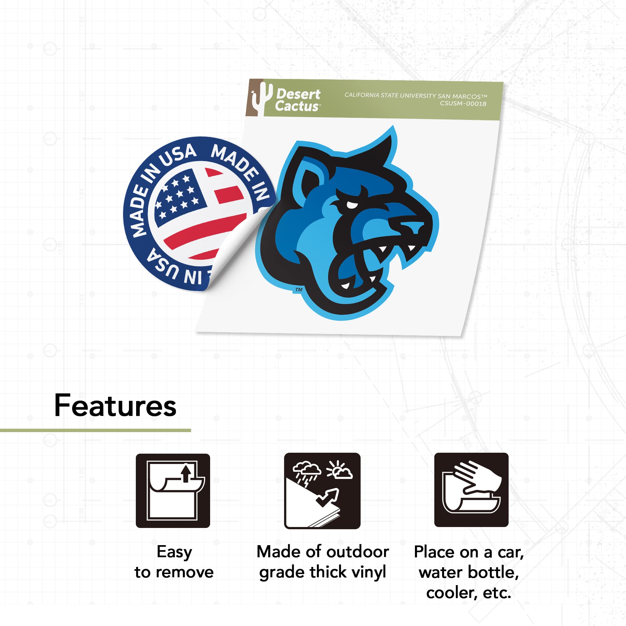 CSUSM Cougars NCAA Sticker Sheet Pack - 4 Officially Licensed Vinyl Decals For Laptop, Car, Water Bottle