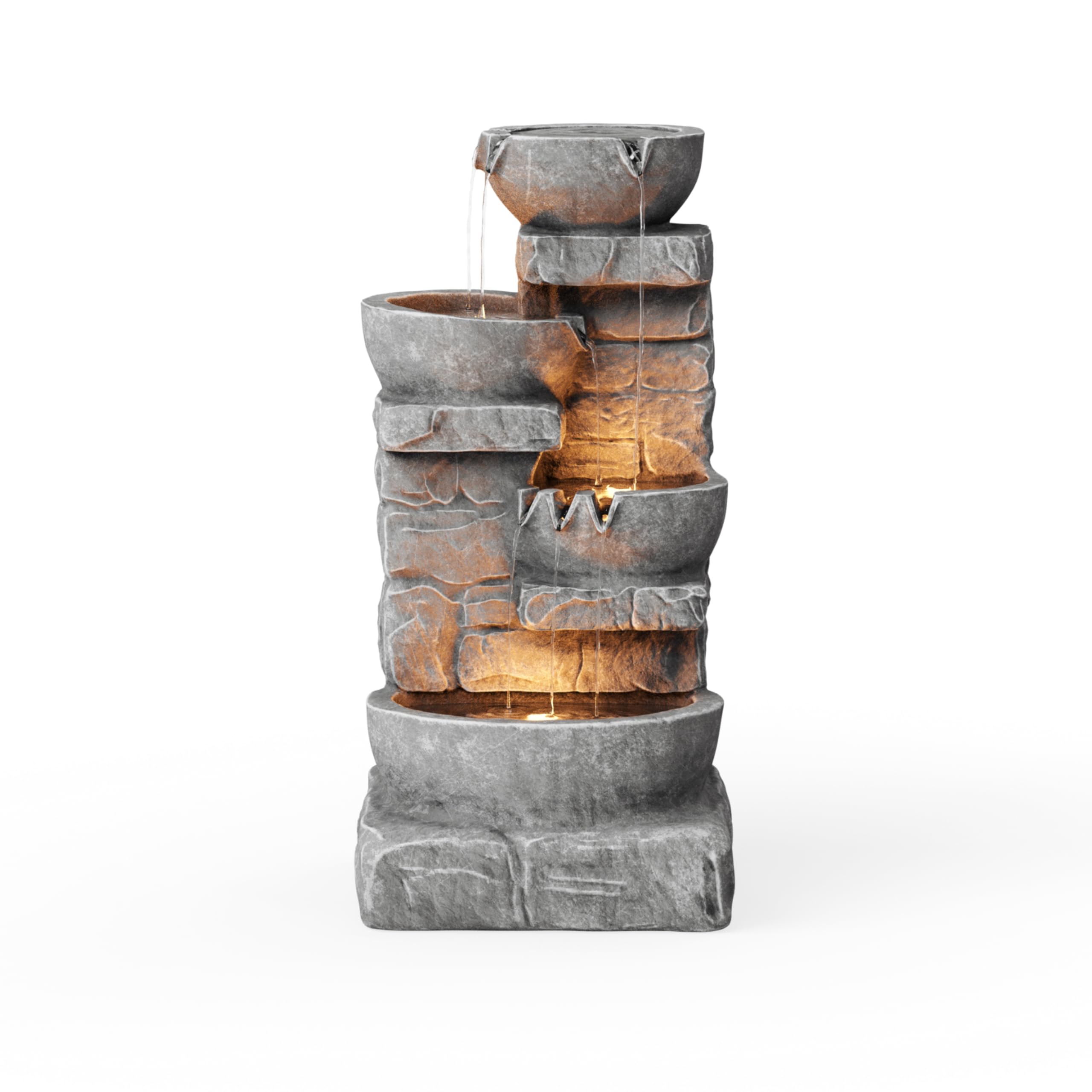 Teamson Home Cascading Bowls And Stacked Stone Waterfall Fountain With Led Lights