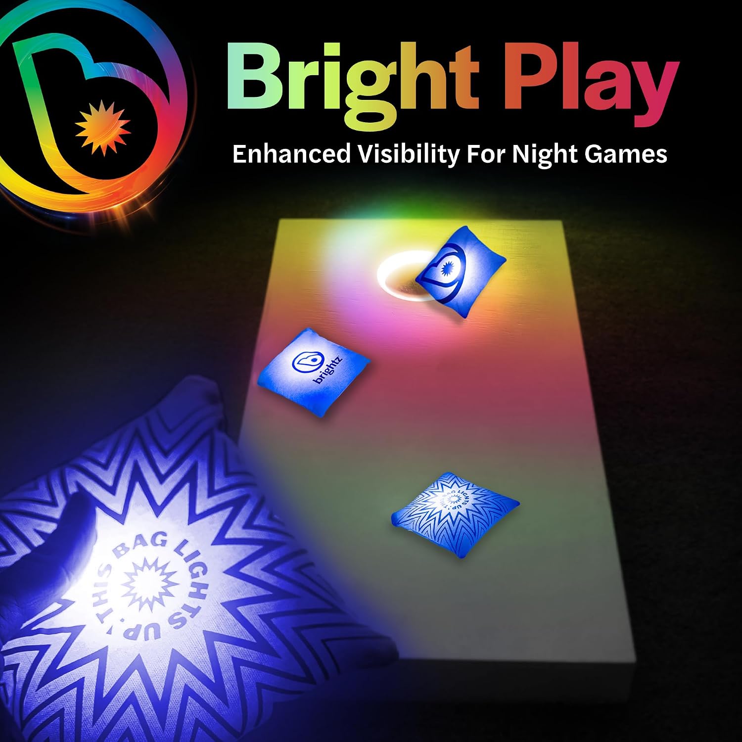 Brightz Premium Cornhole Ring Light with LED Bags - Includes 4-Pack of LED Cornhole Bags + RingBrightz Cornhole Ring Lights - The Ultimate Night Time Cornhole Master Set image 4