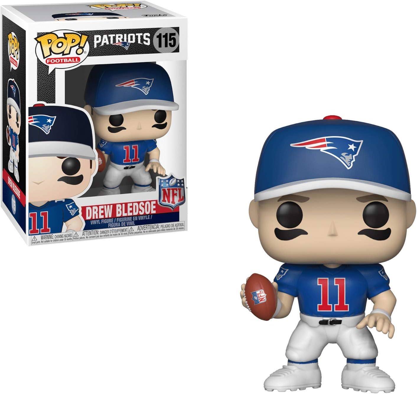 POP Football Legends: Patriots - Drew Bledsoe Funko Vinyl Figure (Bundled with Compatible Box Protector Case), Multicolor, 3.75 inches