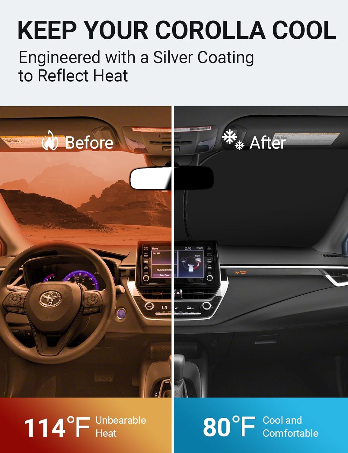 Proadsy Front Windshield Sunshade Foldable Sun Shade Protector Custom Fit 2023 2022 2021 2020 2019 Corolla SE XSE L LE XLE Hybrid Sedan Accessories 2023 Upgrade