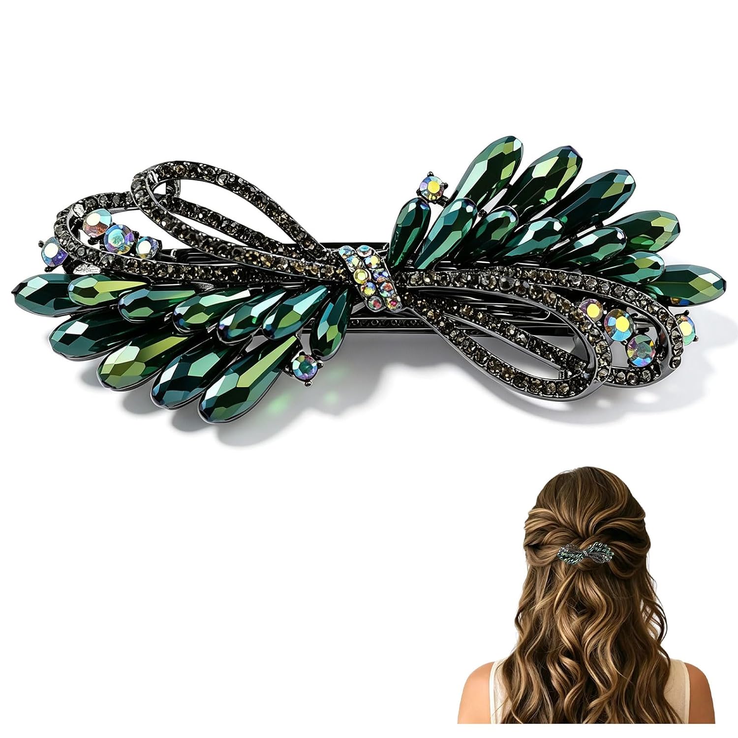 Green Rhinestone Wheat Ear Hair Clip for Women Crystal Wheat Hair Pin Women's Fancy Clip Banquet Wedding Accessories Birthday Holiday for Mother Girlfriend Wife