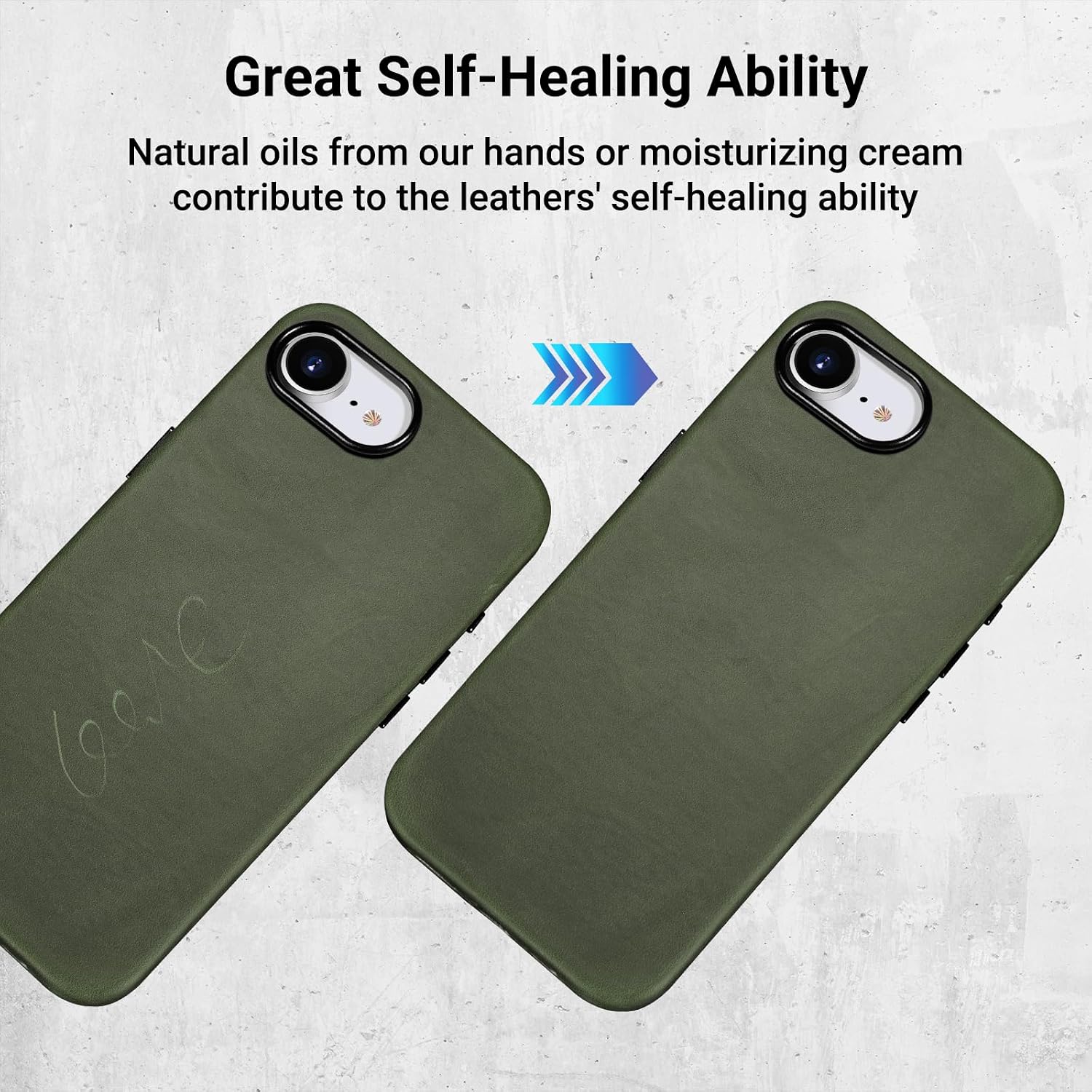 Belemay Handcrafted Crazy Horse Leather Case for iPhone 17e / iPhone 16e, Compatible with MagSafe, Vintage Aesthetic, Two-Tone Effect, Unique Patina, Metal Buttons Cover (6.1"), Pine Green