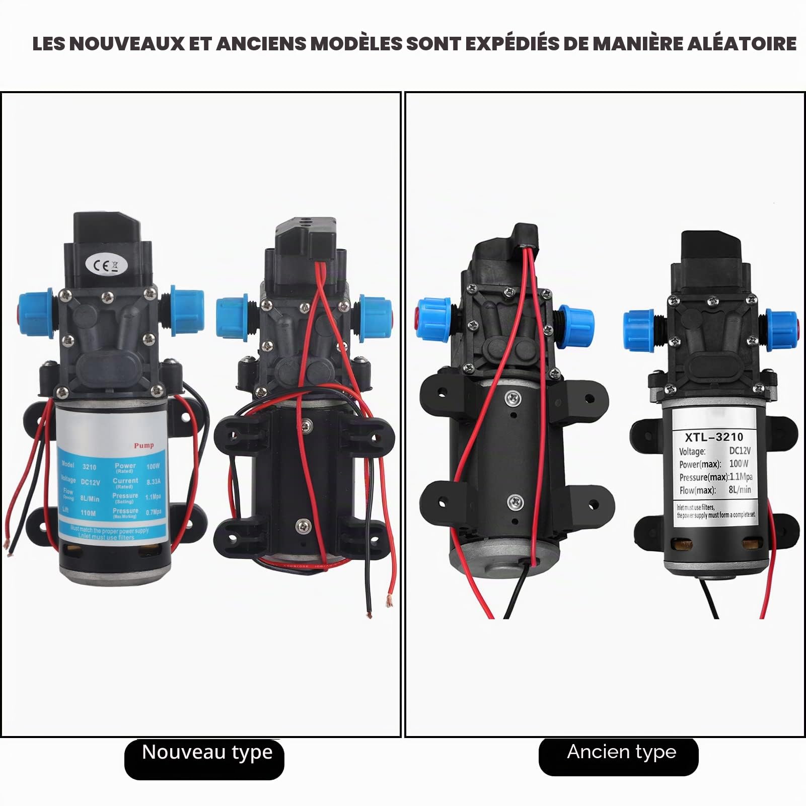 Pompe à pulvérisateur à membrane 12V DC Pompe à membrane à pression d'eau douce 100W 8L/Min 160Psi Pompe à eau auto-amorçante pour RV Boat Car