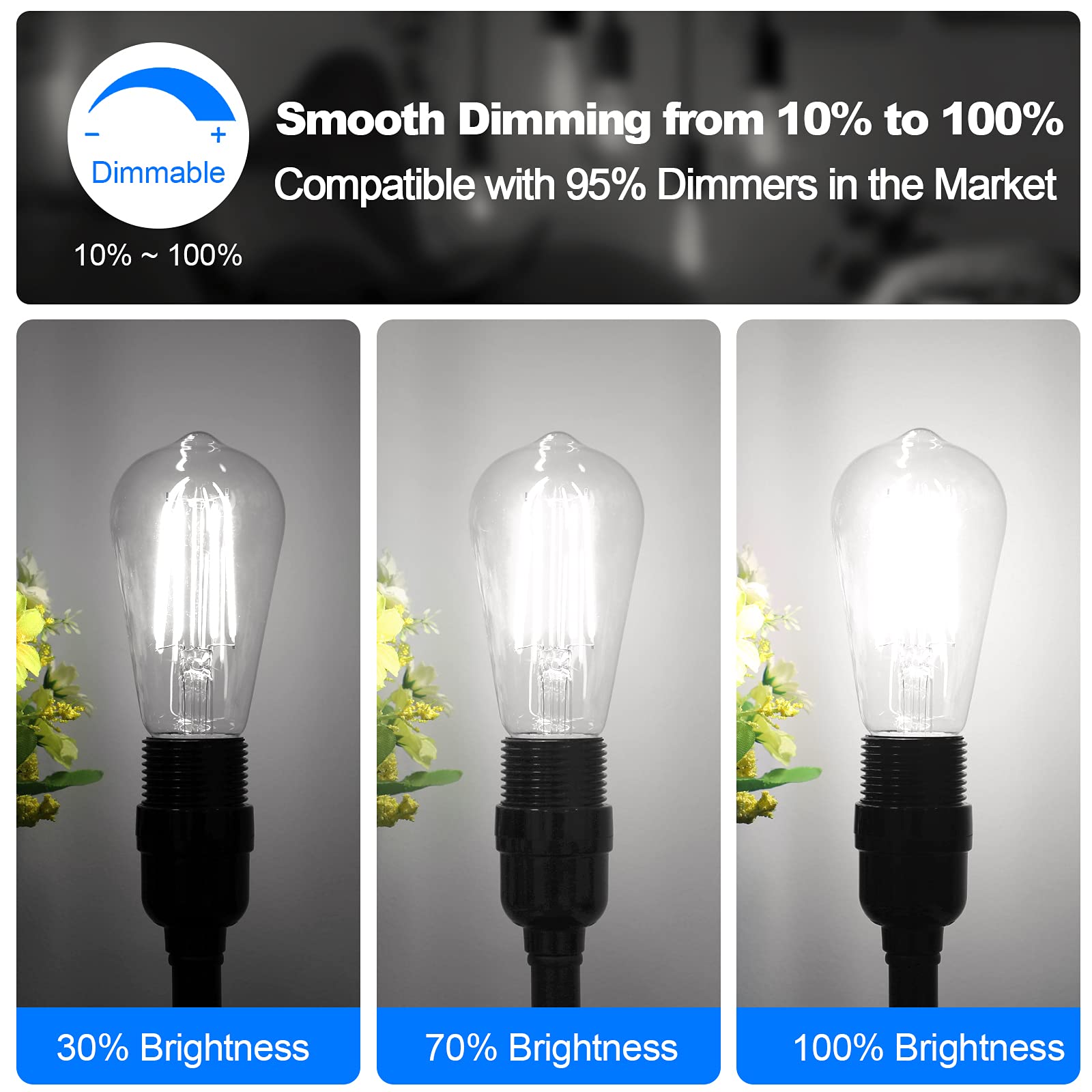 6er Pack Dimmbare LED Vintage Birnen – 7W (60W Entspr.), 900 Lumen, 5000K Tageslichtweiß, E26, Klarglas