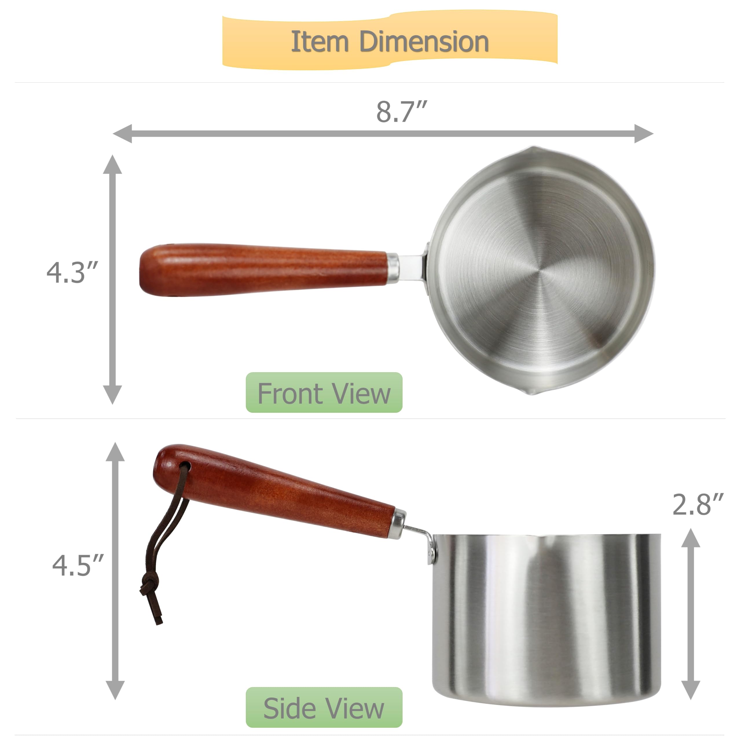 Sartén calentadora de olla de doble caldera de acero inoxidable con mango resistente al calor para derretir velas de mantequilla de chocolate y calentar té con leche, capacidad de 16 onzas / 16.9 fl oz 6