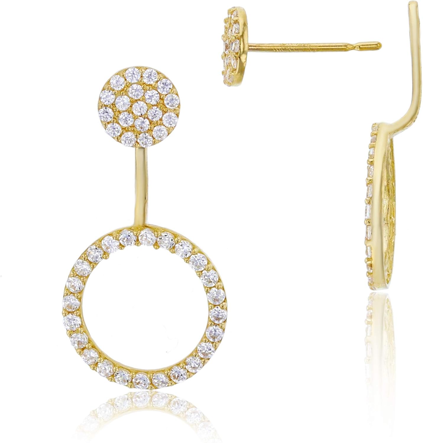 14K Yellow Gold 22x11mm Micropave Cubic Zirconia Open Circle Ear Jacket