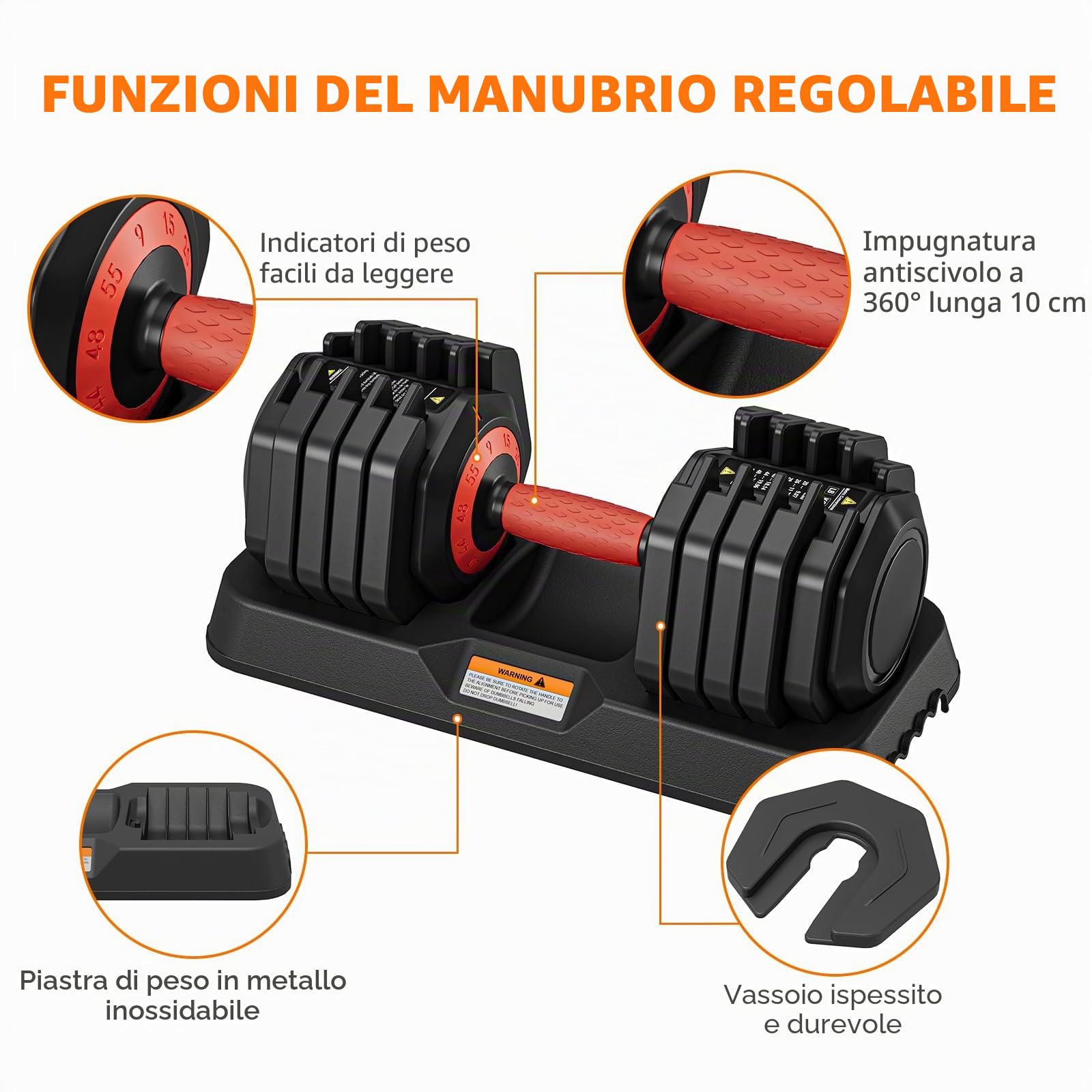 Set di manubri Dripex, set di manubri regolabili 24,5 kg/55 libbre un paio, regolazione a 10 posizioni con impugnatura antiscivolo, manubri fitness in acciaio