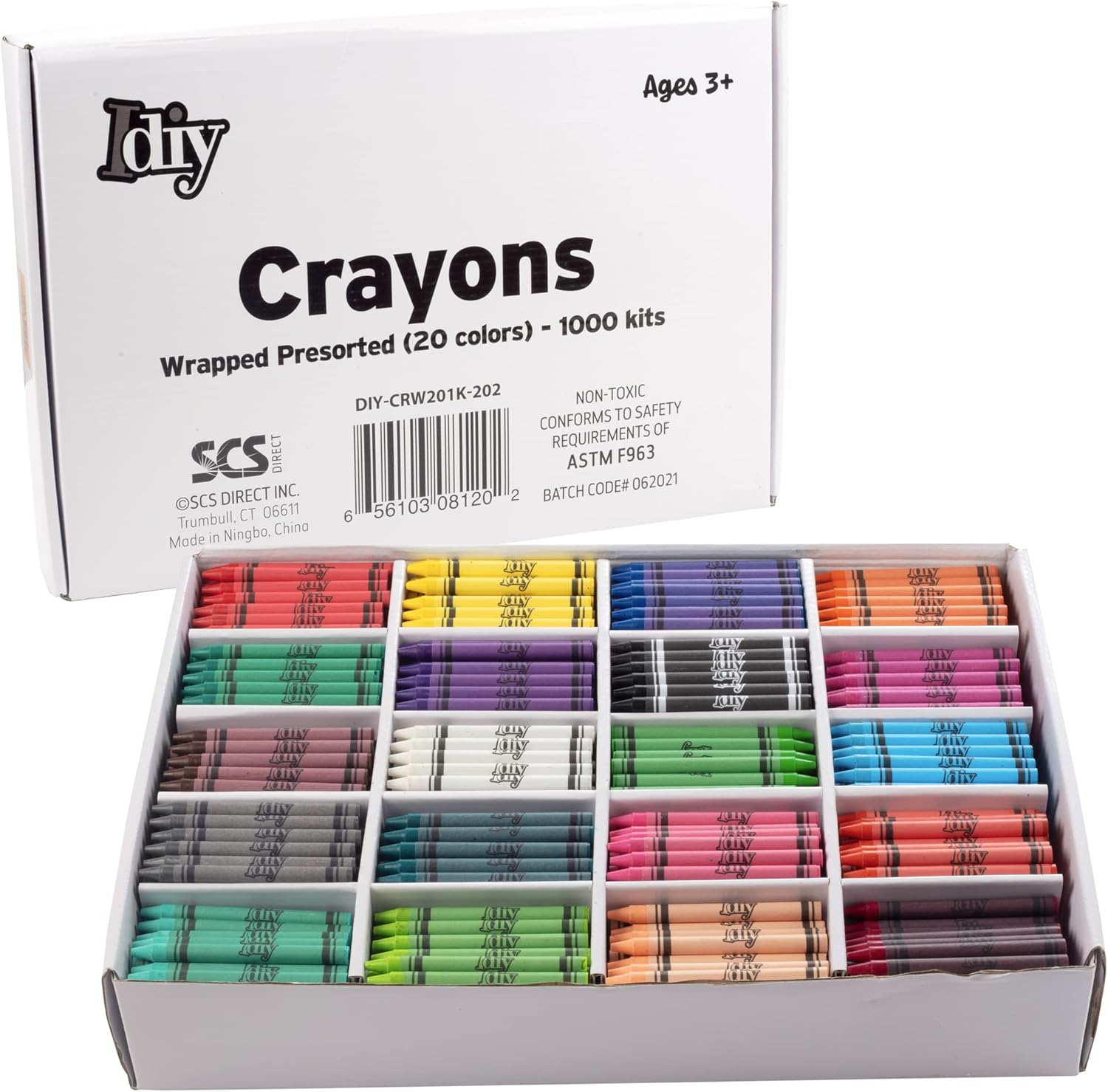 SCS Direct IDIY Wrapped Bulk Wax Crayons 1000 Count- 20 Colors (50 Each) ASTM Safety Tested & Pre-Sorted for Kids, Teachers, School Classrooms, Parties, Restaurants, Non-Toxic Arts & Crafts Supplies