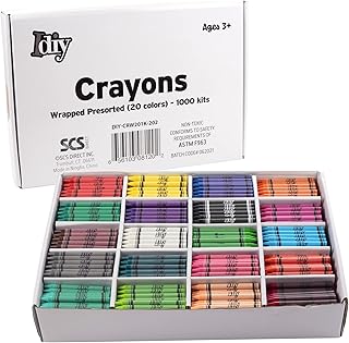 IDIY Wrapped Bulk Wax Crayons 1000 Count- 20 Colors (50 Each) ASTM Safety Tested & Pre-Sorted for Kids, Teachers, School Classrooms, Arts & Crafts, Restaurants, Non-Toxic Valentine's Day Supplies