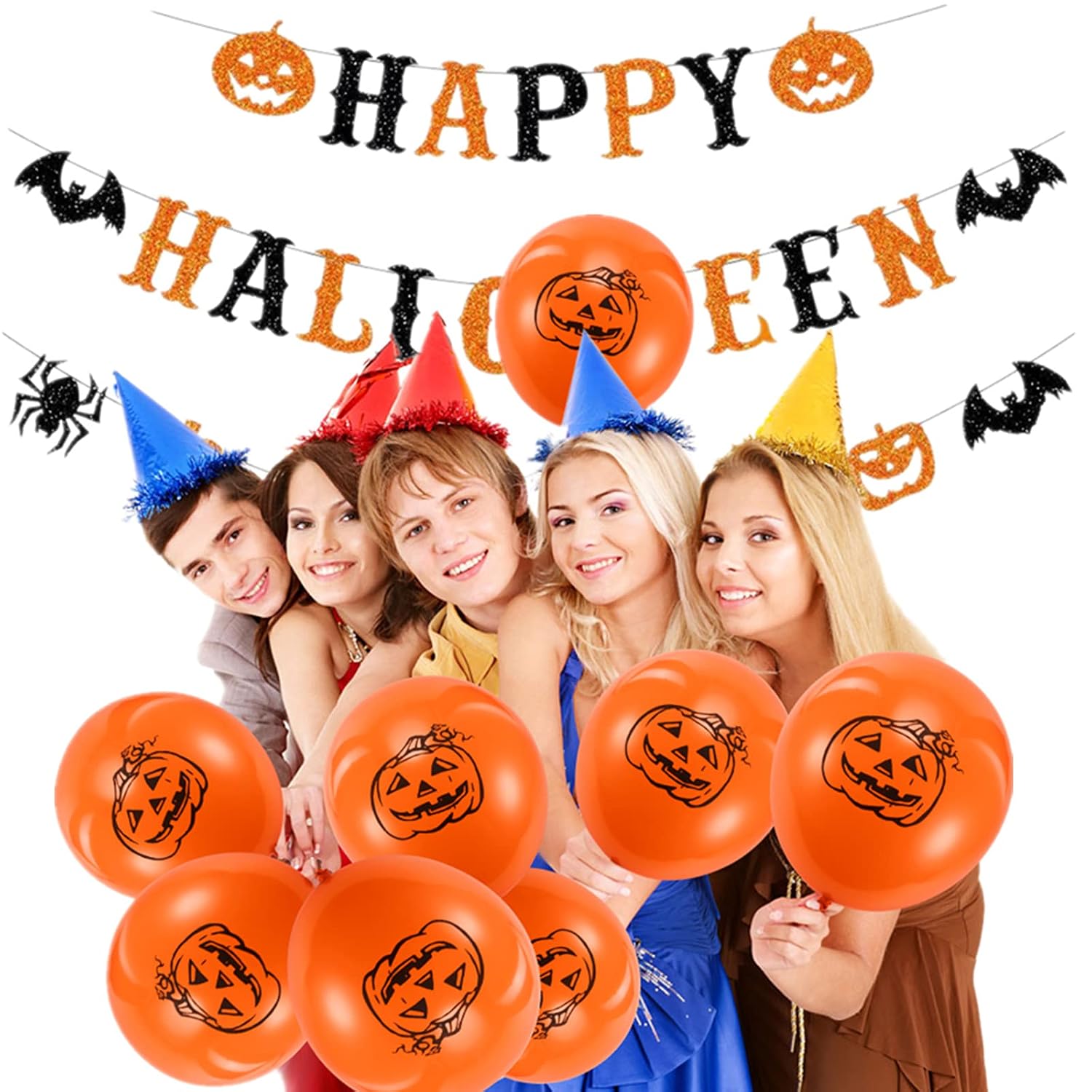 bng-bng Happy Halloween Bunting Banner Halloween Decorations with Pumpkin Bat Ghost Skeleton Hanging Garland For Home Office Party Decorations Decor Supplies Photo Backdrop - Image 5