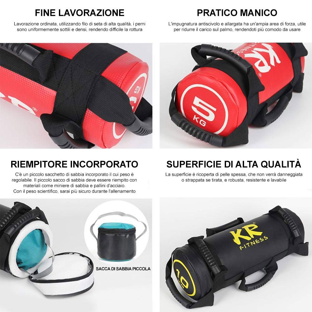 Lupex Shop - Sacco di Sabbia Sandbag a 6 Maniglie, Power Bag per Allenamento Crossfit, Sollevamento Pesi, Corsa, Sport, Bodybuilding - KR Fitness
