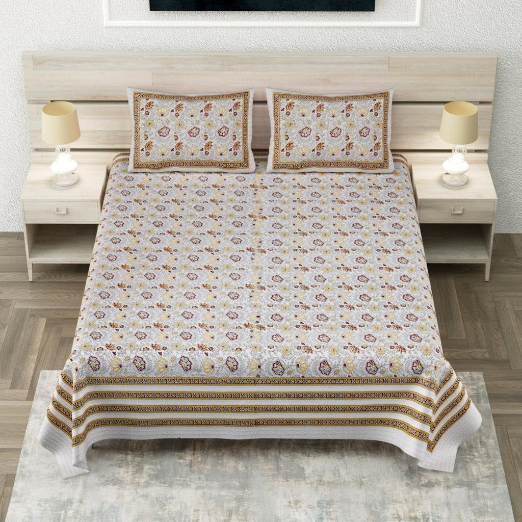 Paradise Home Fashion Serene 220 TC 100% Cotton Bedsheet for Double Bed, Double Bedsheet Cotton with 2 Pillow Covers (Size 108 x 108 inches); Wrinklefree, Soft Touch and Fade Resistant; (Gray-Brown)