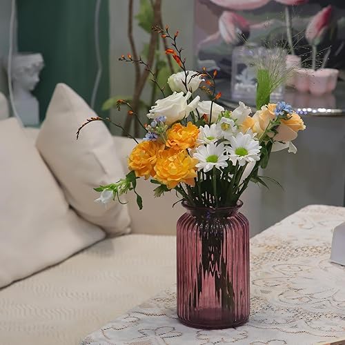 Miniatura 3 de OFFIDIX Jarrón de cristal, 7.3 x 4.3 pulgadas de línea vertical con diseño geométrico facetado