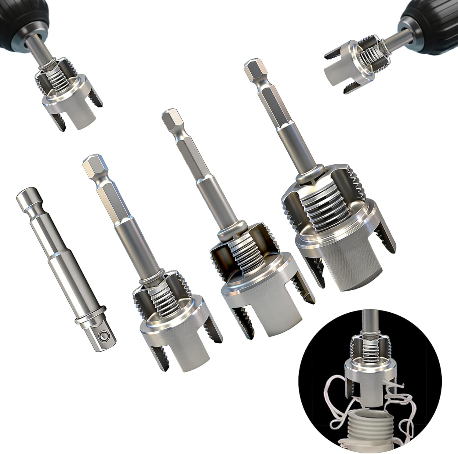 3Pcs PVC Pipe Threader Tool Kit, 1/2 3/4 1 NPT Pipe Threading Tool with Drill Bit, Integrated Internal & External Pipe Threader for Water Pipe Installation,Tools with Firmly Assembled Drill Bit.