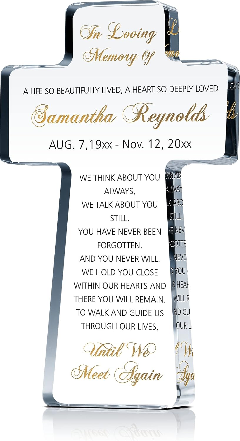 Personalized Standing Cross In Loving Memory Sympathy Gift for Loss of Loved One, Unique Custom Memorial Gift, Bereavement Gift, Remembrance Gift, Condolence Gift (S - 8")