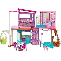 Barbie – Casa di Malibu (106 cm) playset casa delle bambole con 2 piani, 6 stanze, ascensore altalena e più di 30 pezzi, Giocattolo per Bambini 3+ Anni, HCD50