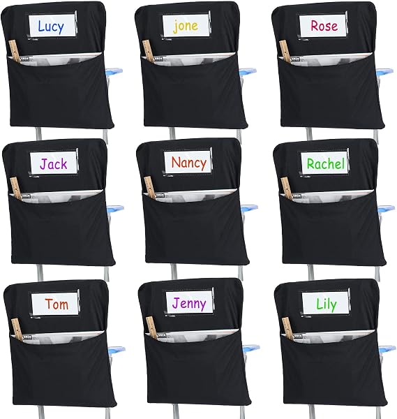 24-Pack Chair Storage Bags with Name Tags - 17 Chair Pockets for Classrooms & School Tables - Organizer for Student Book