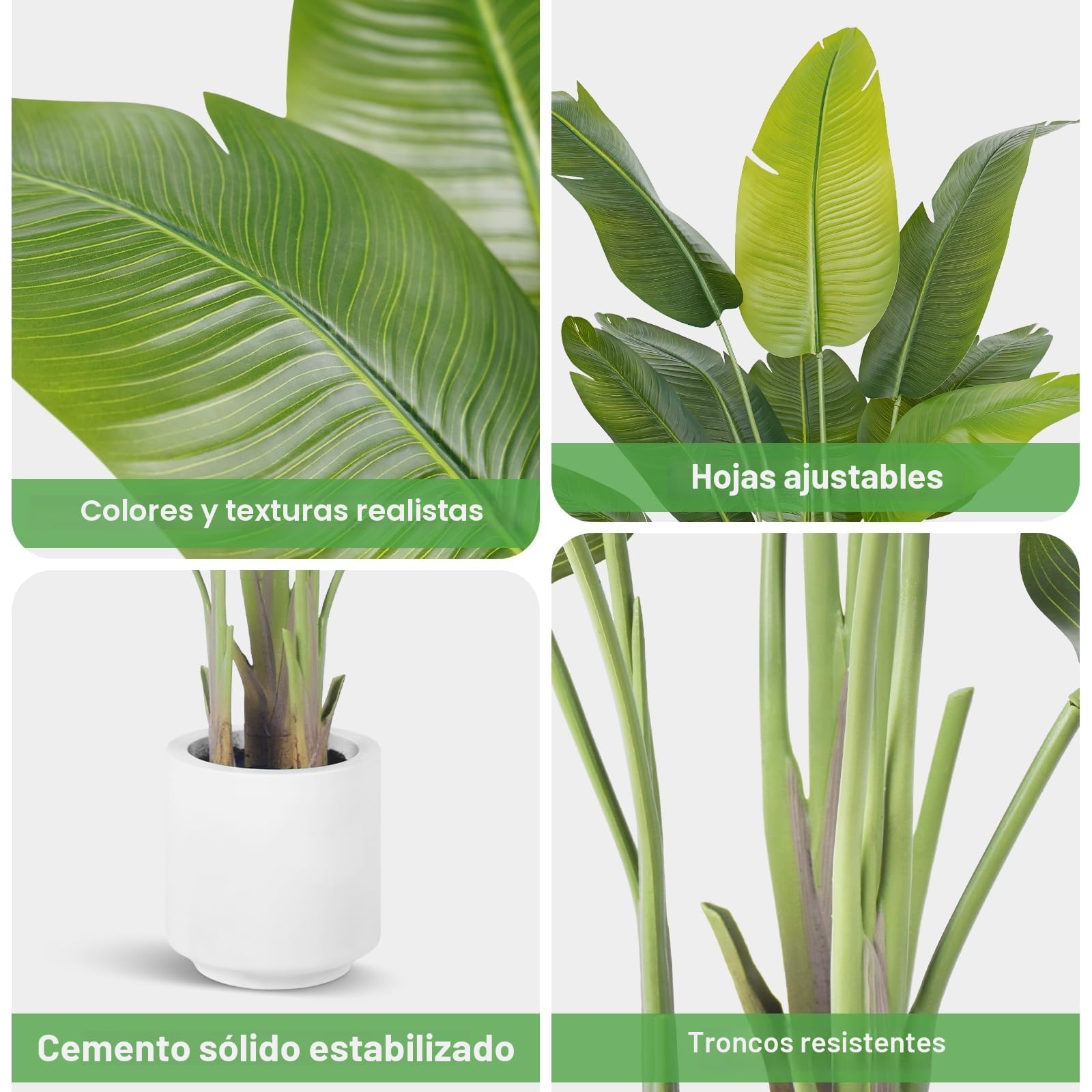 Planta Artificial Ave del Paraíso 200cm Plantas Artificiales Decorativas con 15 Hojas de Plátano,Planta Artificial Grande Interior con Maceta Blanca para Decoracion Hogar Salon Casa Room Decor