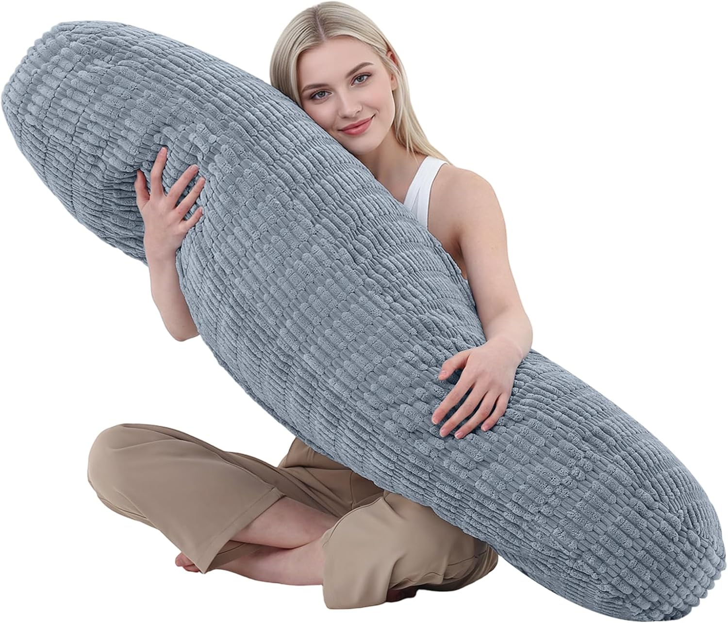 20x54 Body Pillow for Adults, Large Long Pillow for Bed, Full Body Pillows for Side Sleepers with Shredded Memory Foam, Big Firm Pillows for Pregnancy & Sleeping, Fluffy Cover,Gray