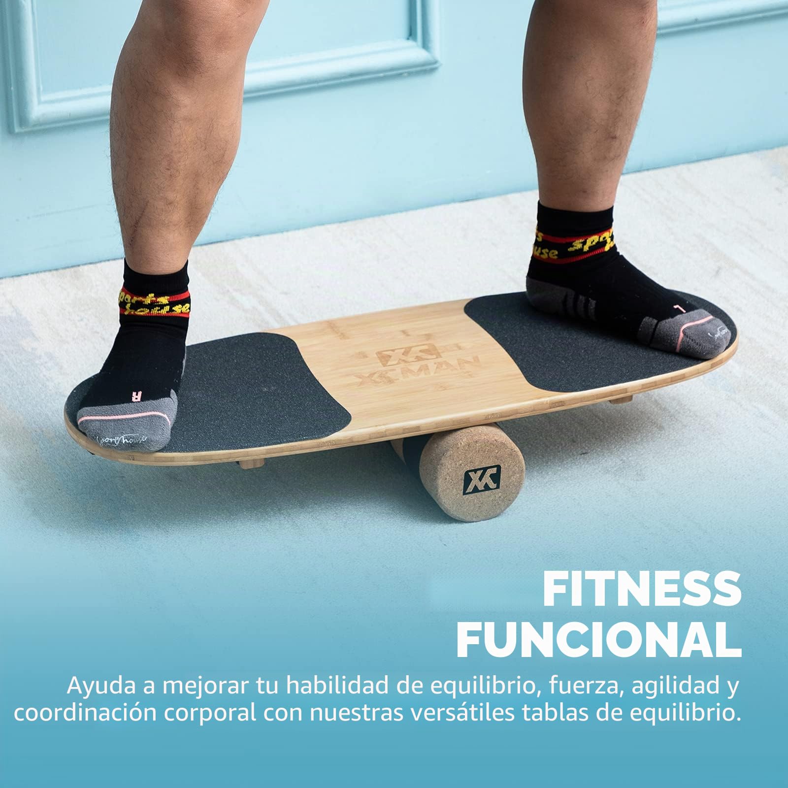 XCMAN Tabla de equilibrio de bambú con tapones ajustables, 3 opciones de distancia diferentes, tabla de equilibrio para surf, snowboard, esquí, patinaje, entrenamiento de yoga