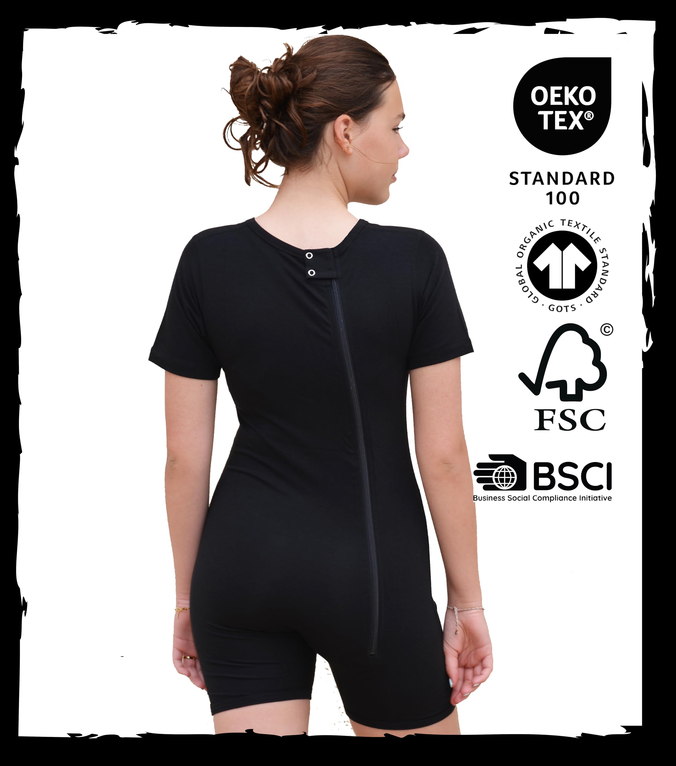 JOF Berlin Body Reißverschluss Für Kinder | Schwarz | Onesie Bodyshort Mit Reißverschluss | Adaptive Kleidung Für Kinder mit Spezialen Bedürfnissen