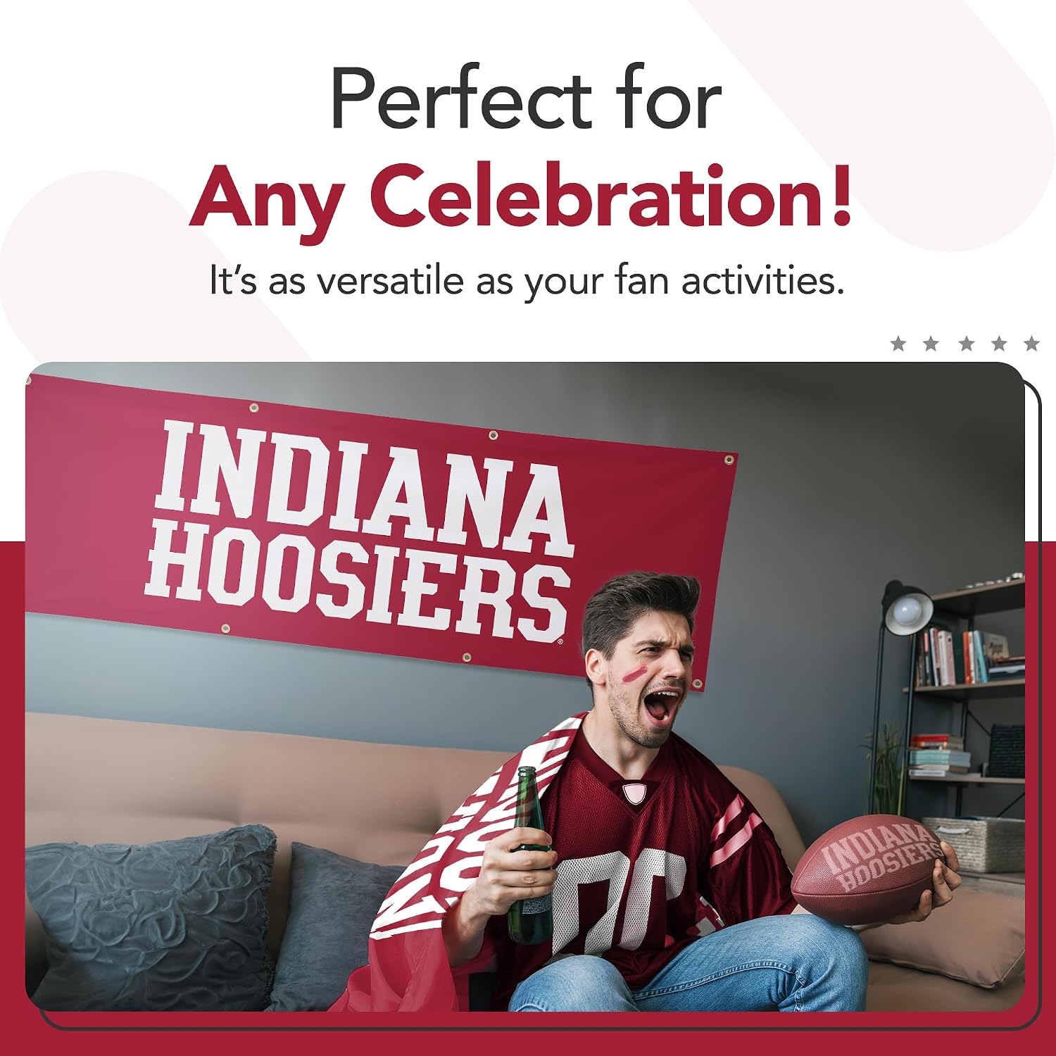 Indiana Hoosiers College Sports Printed Polyester Banner - NCAA Licensed - Hanging Graduation Decoration - School Banner (Red, White) (2' x 6')