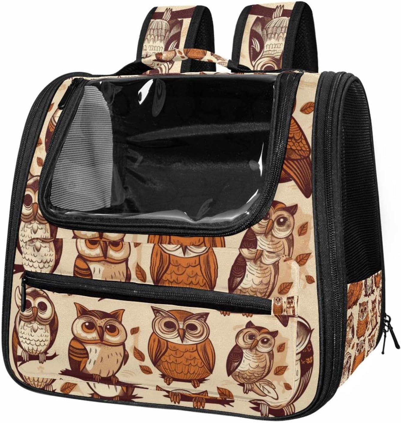 Portable Travel pet Backpack Carrier Hamster Bag Small Dog cat Carrier Breathable Hang Bag, Cute Owls