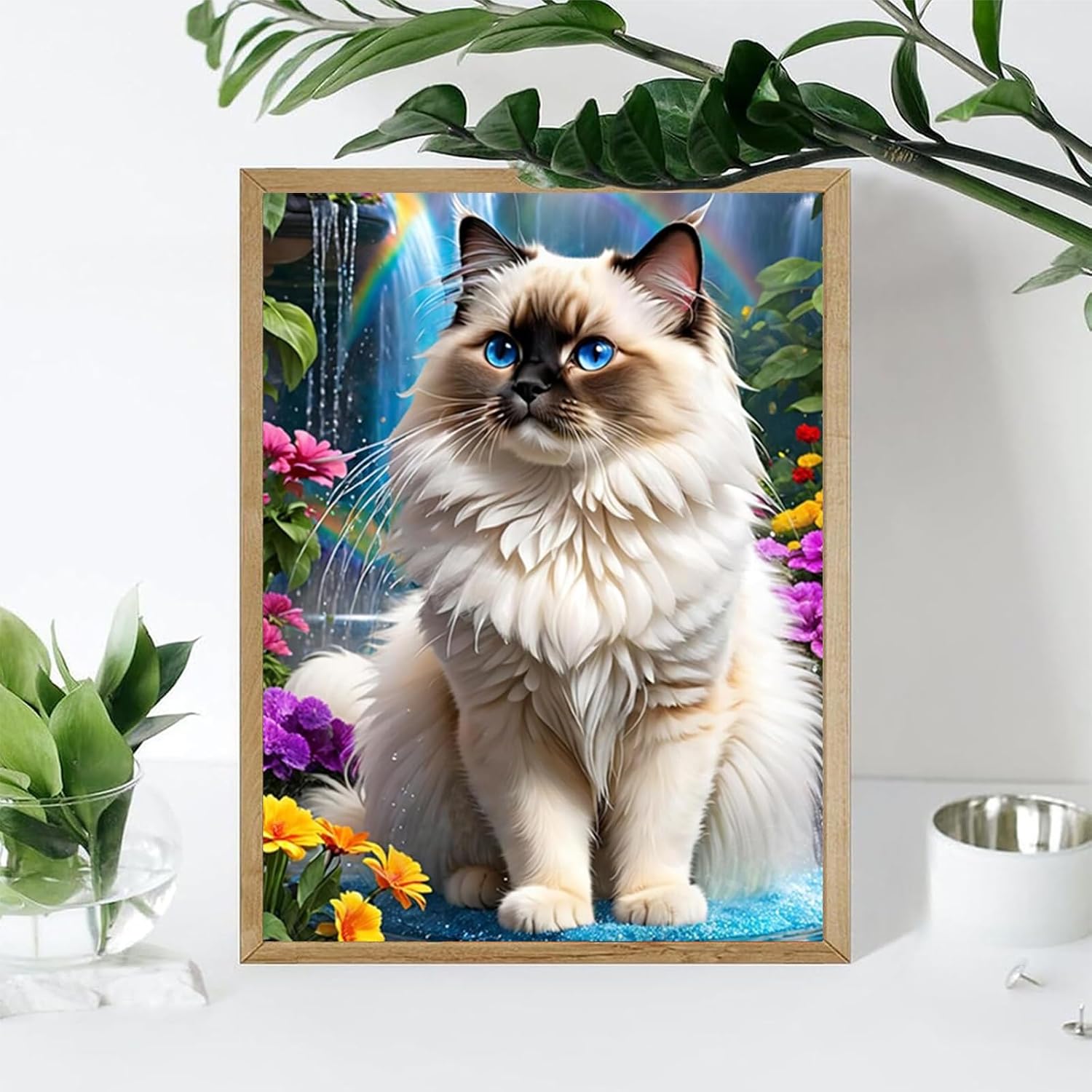 KAYEIUU DIY 5D Ragdoll Himalayan Cat Diamond Painting Kit, Cat Playing in Water Art Painting Crafts Adult Beginner Diamond Art 5D Full Art Diamond Painting Home Wall Decoration Gift 12x16 inch image 3