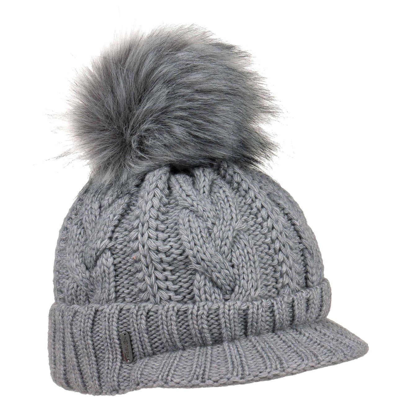Bonnet Cable Knit Britta Femme - Made in Italy pour l'hiver en Tricot a Pompon avec Visiere, Doublure, Doublure Hiver Automne-Hiver