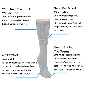 Falari Women Diabetic Socks Diabetes Edema and Circulatory Loose Fitting Cotton Crew Socks - 6 Pairs (Crew Height - Grey, 9-11)