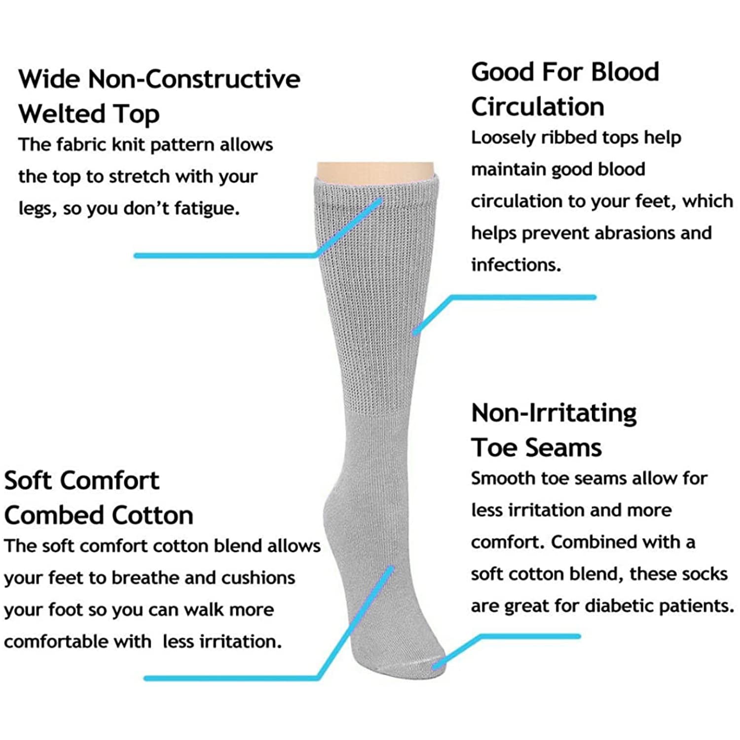 Falari Women Diabetic Socks Diabetes Edema and Circulatory Loose Fitting Cotton Crew Socks - 6 Pairs