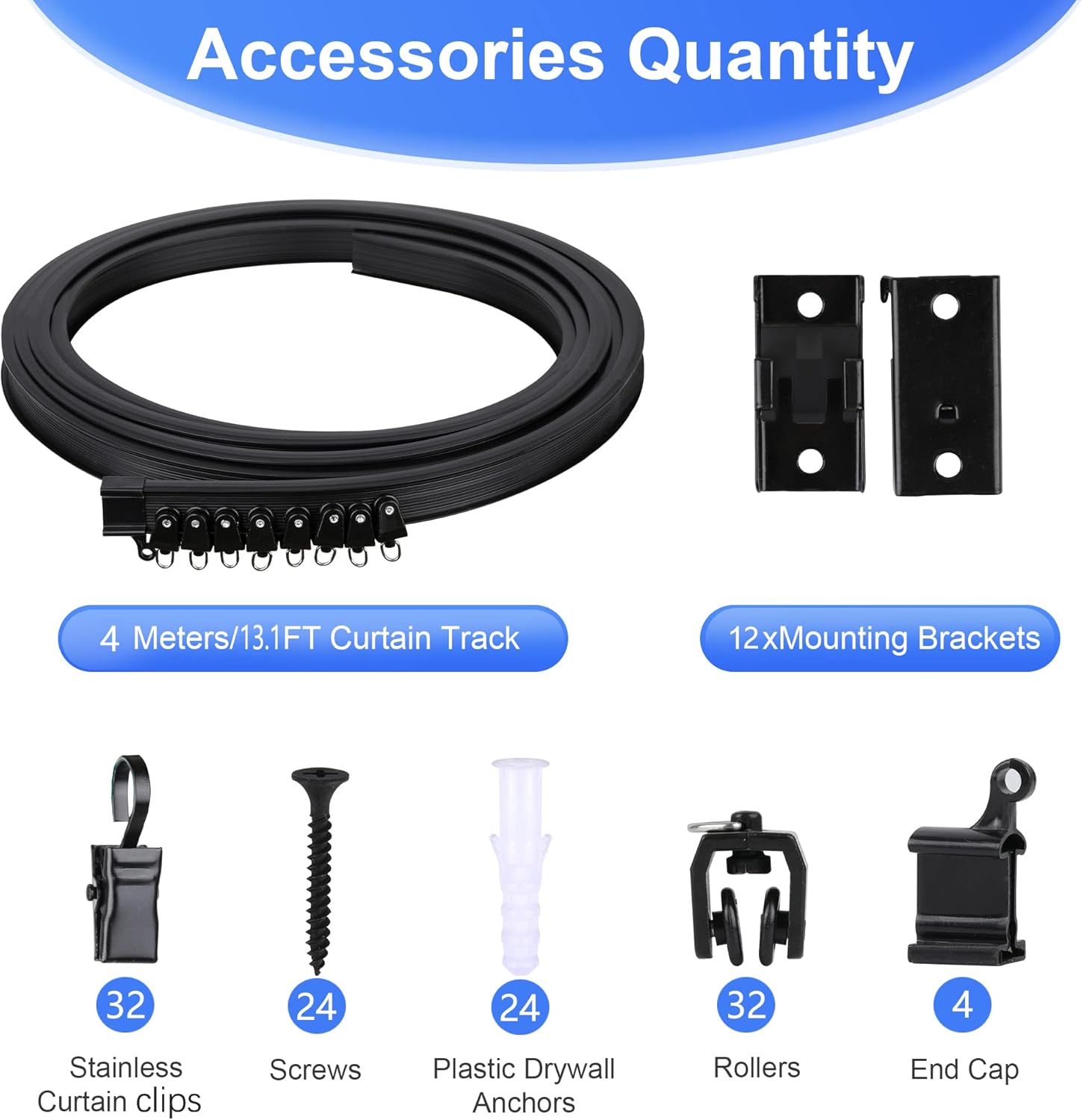 Black Flexible Bendable Ceiling Curtain Track, Curved Ceiling Track for Curtains, Room Divider Ceiling Track Rail System(4 m/ 13.1 ft)