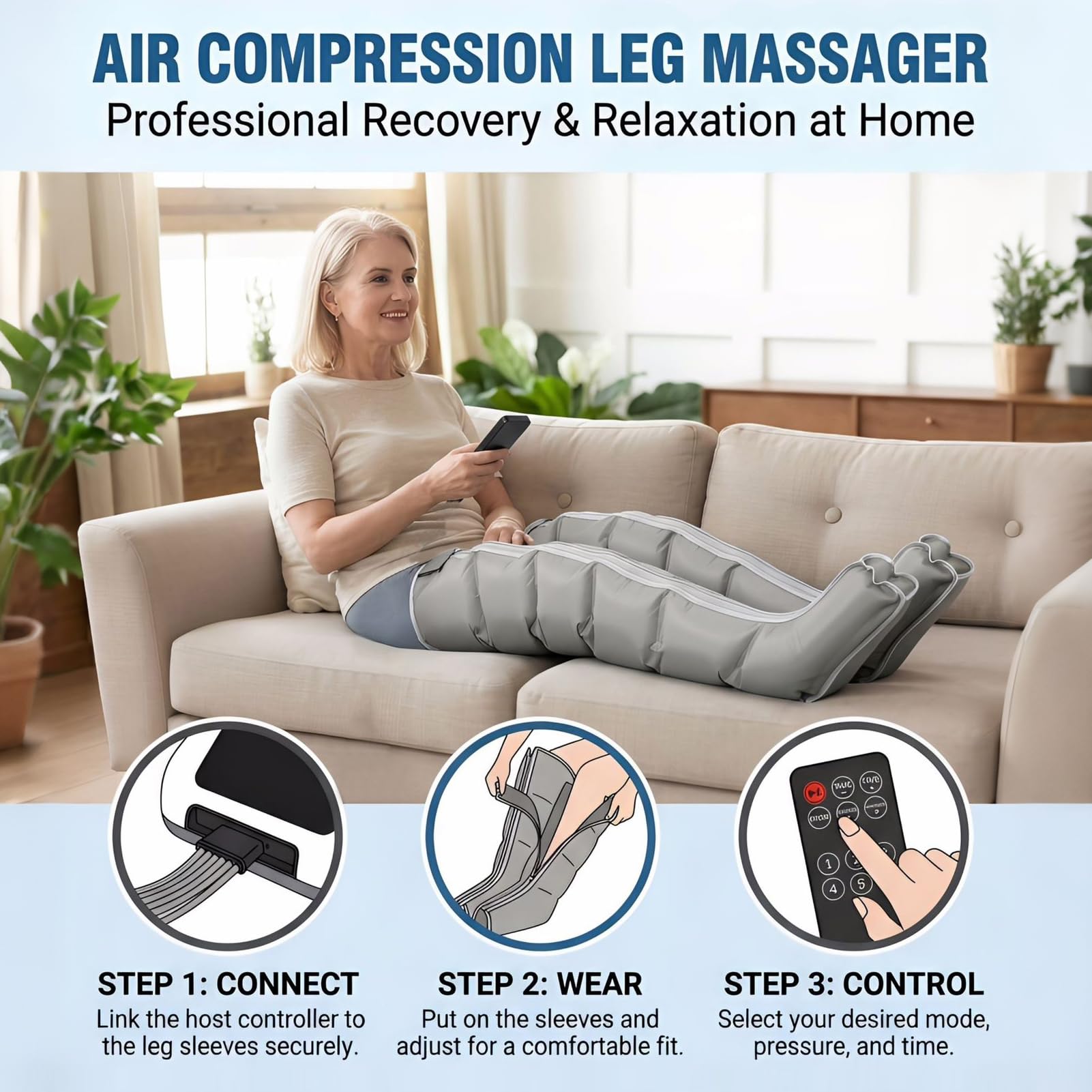 Pressoterapia Linfodrenaggio Professionale, Pressoterapia per Casa con 6 Programmi, Massaggio Linfodrenante 6 Camere, Anti Cellulite, Drenaggio Linfatico, Telecomando con Schermo LCD