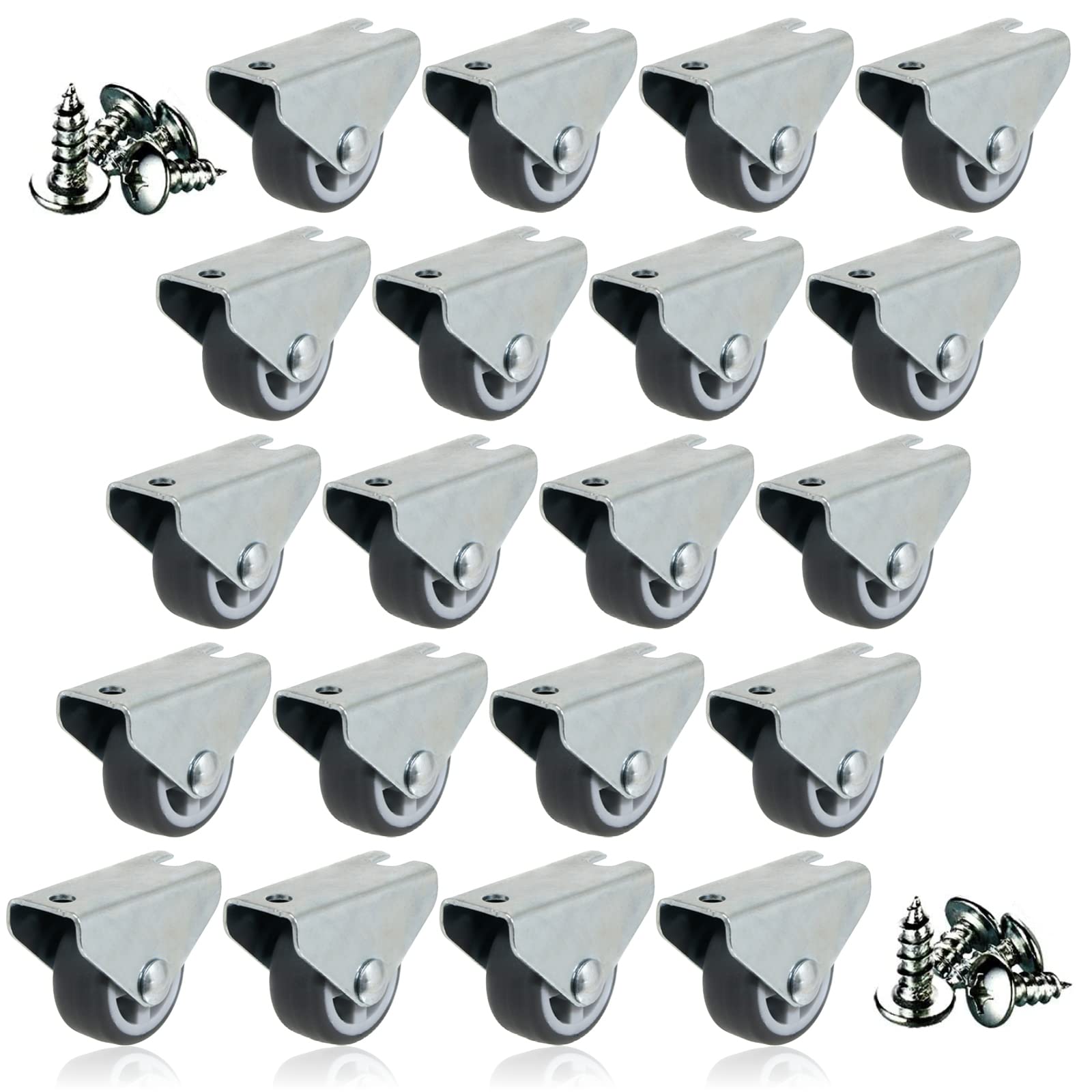 Spares2go Grey Universal Castor Wheels Trolley Fixed Plate Fixing 1'' Mini Wheel (32Mm, Pack Of 20 + Screws)