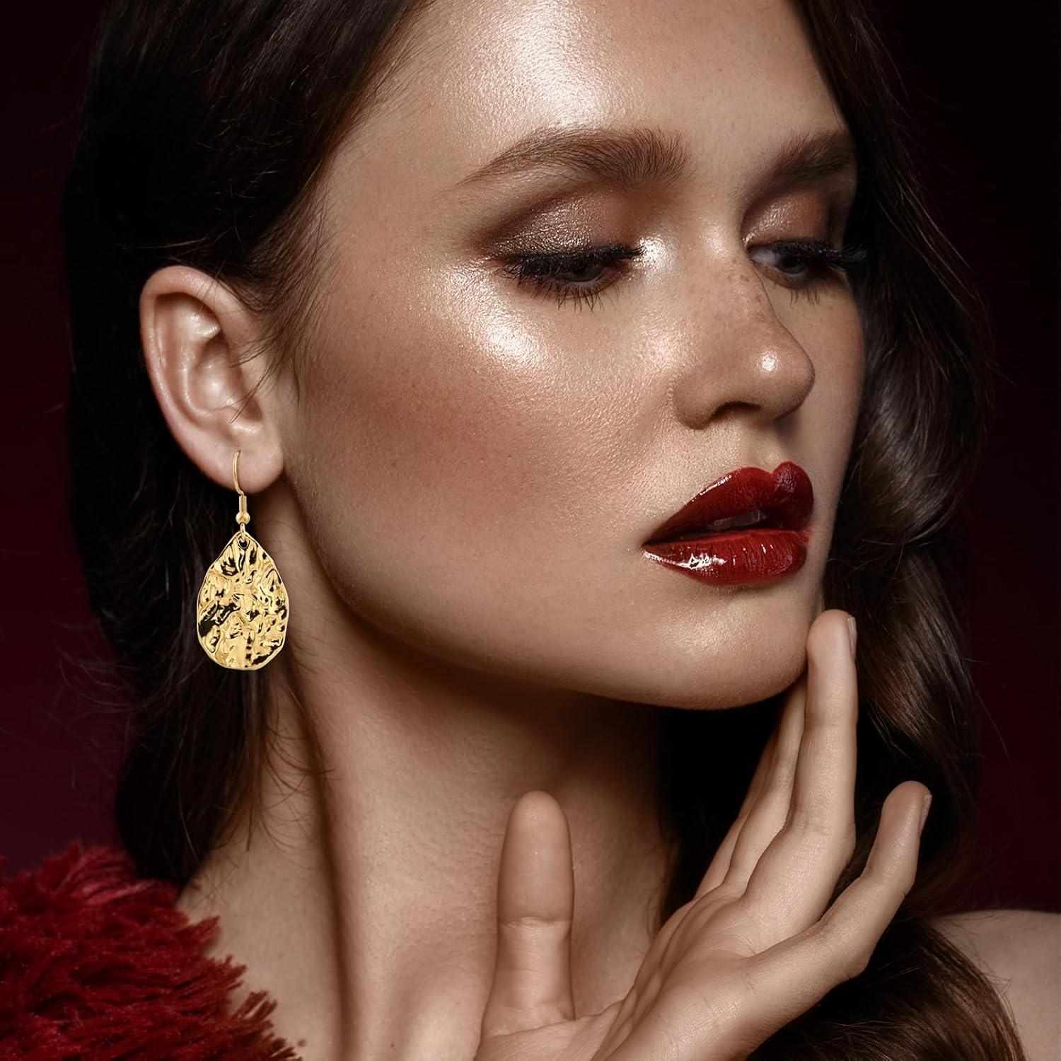 Teardrop Hammered Drop Dangle Earrings for Women Medium Hammered Gold Silver Earrings for Sensitive Ears - Image 2