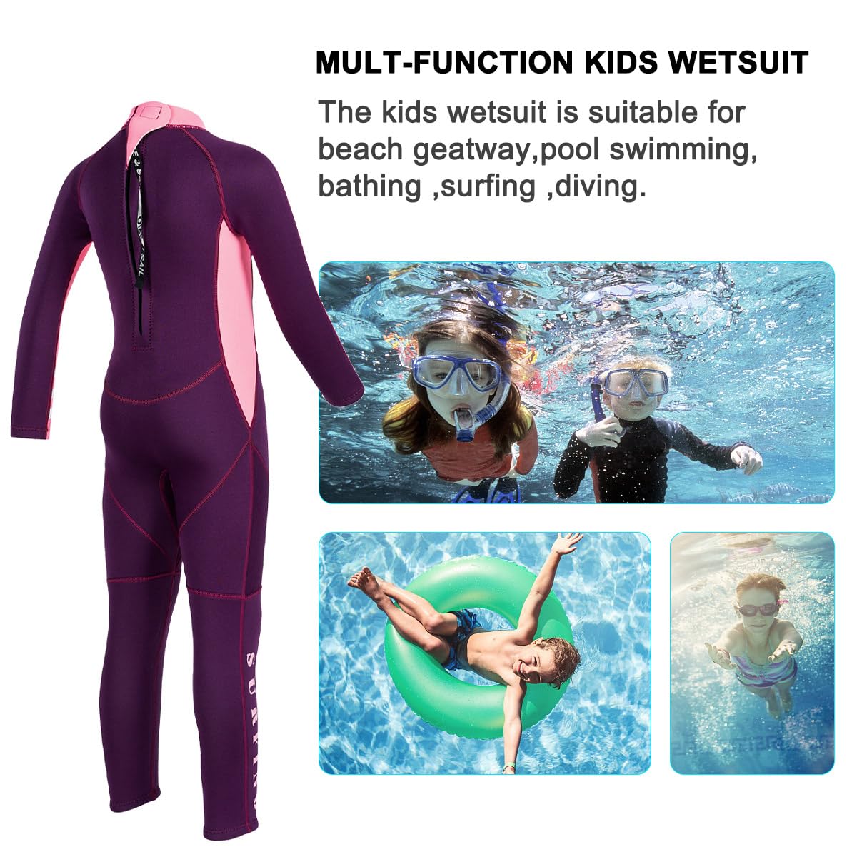 Kinder-Neoprenanzug, 2,5 mm, UV-Schutz, hält warm, langärmelig, zum Schwimmen, Tauchen, Tauchen
