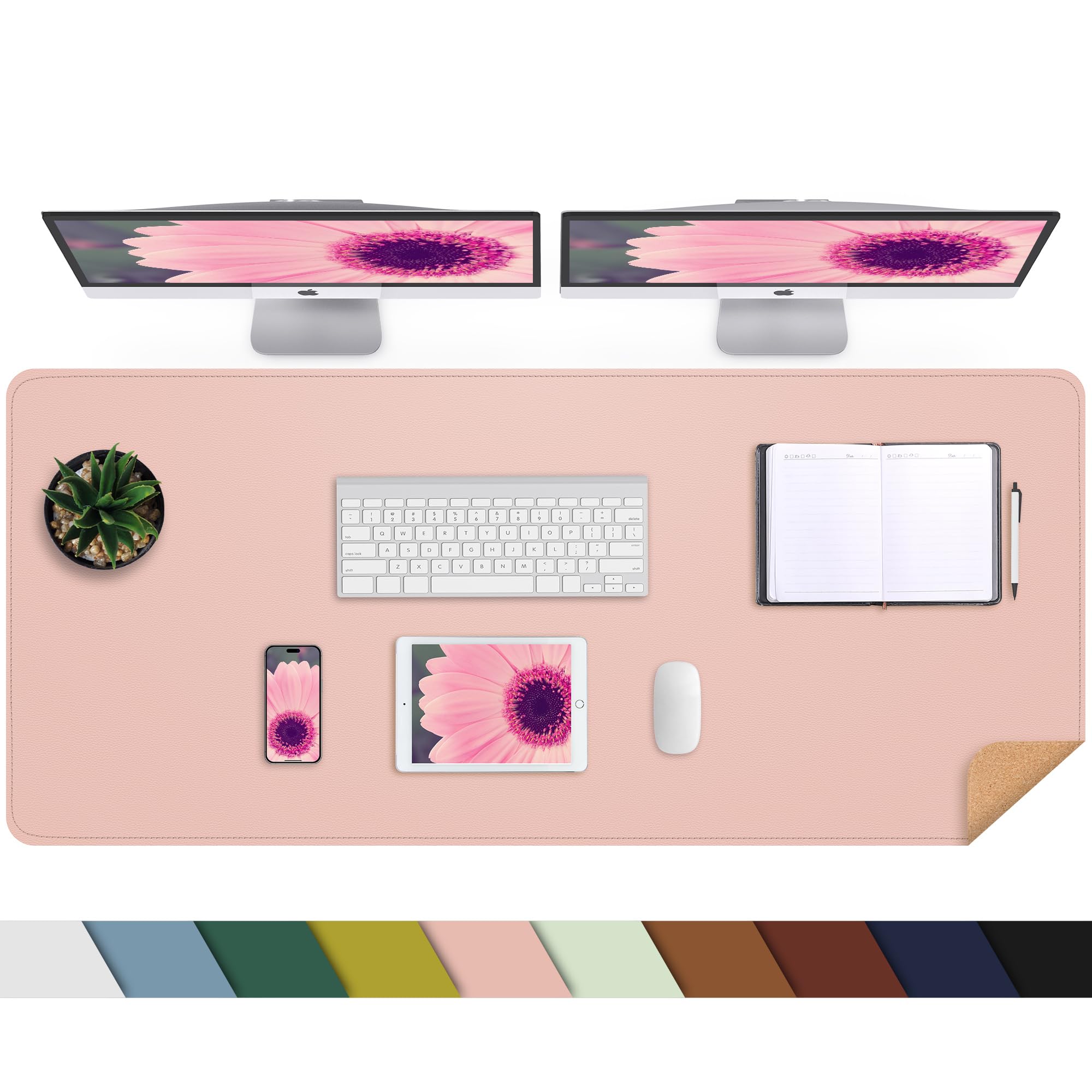 Large Desk Mat -47.2" x 17.5" Leather Desk Pad Protector with Natural Cork & PU Leather, Non-Slip Office Desk Mat, Double-Sided Mouse Pad, Waterproof
