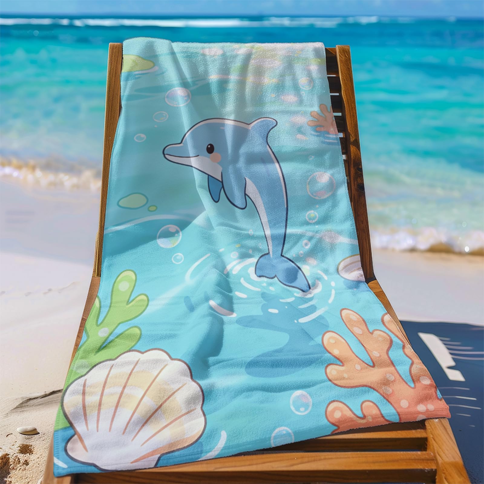 Serviette de PiscineDauphin Bleu Serviette Fouta Plage Stylée Personnalisée pour Adultes, Légère Séchage Rapide Anti-Sable, Adaptée Aux Voyages,Yoga et Vacances 100x180 cm
