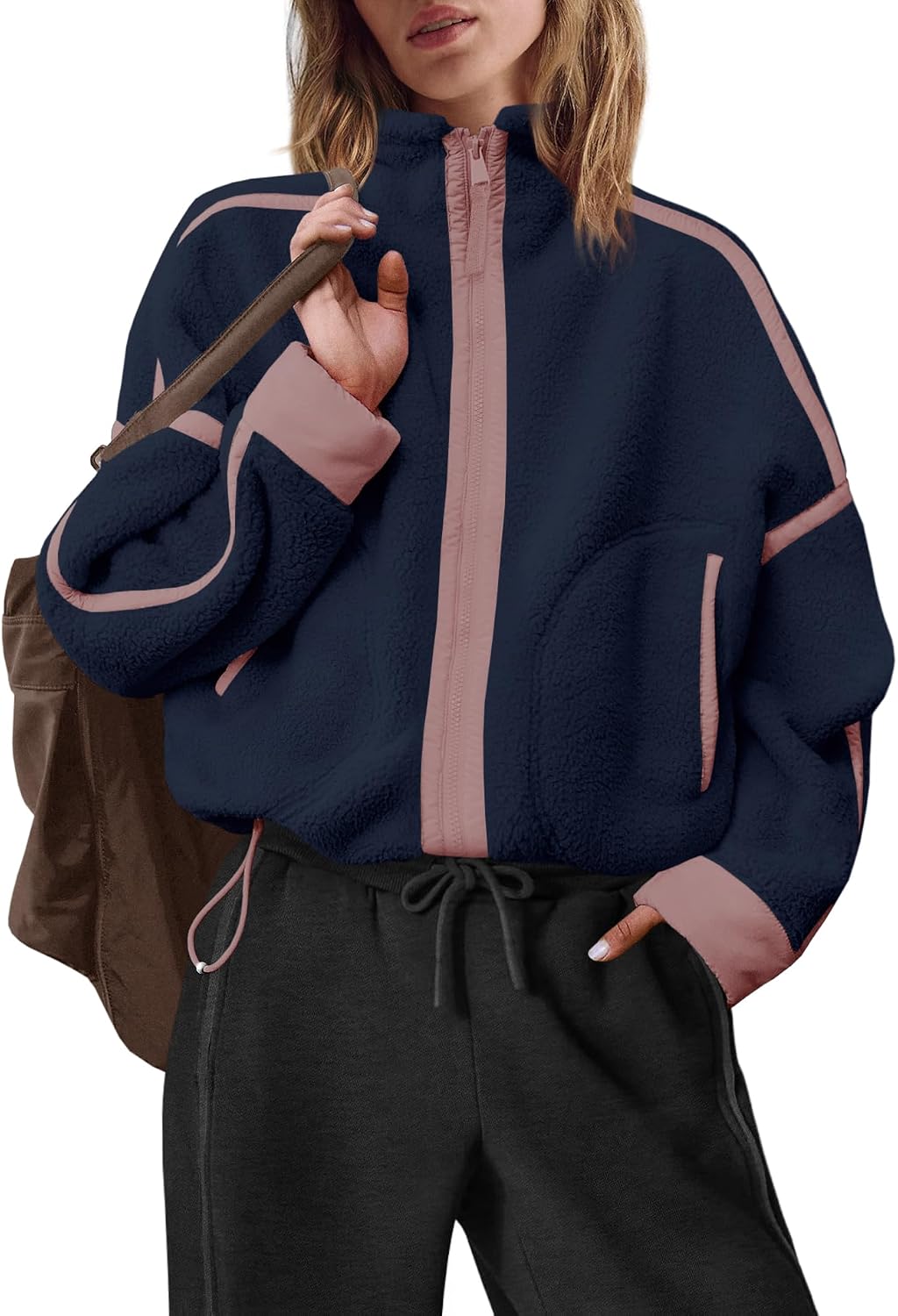 Nirovien Womens Oversized Fleece Jacket Zip Up Sherpa Jackets Warm Winter Coats with Pockets Fuzzy Outerwear