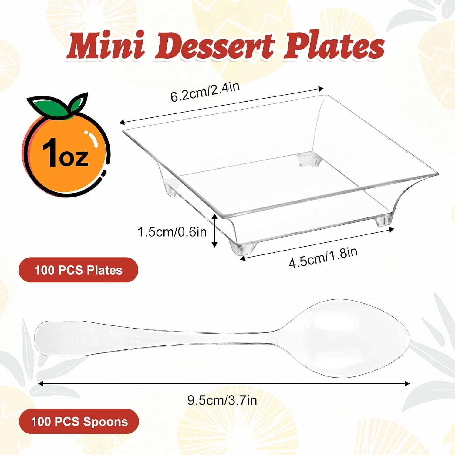 100 Pcs Mini Dessert Plates with Spoons, 2.4 Inch, 1 Oz
