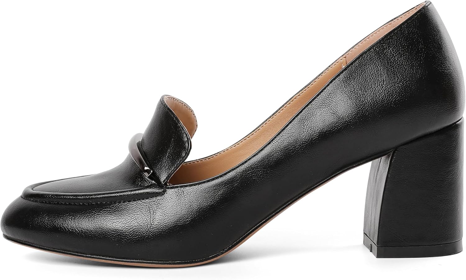 Eldof Women's Pumps Block Heel Round Toe Slip On Chunky Loafer Heel Dress Shoes Pumps for Women 2.5 Inches