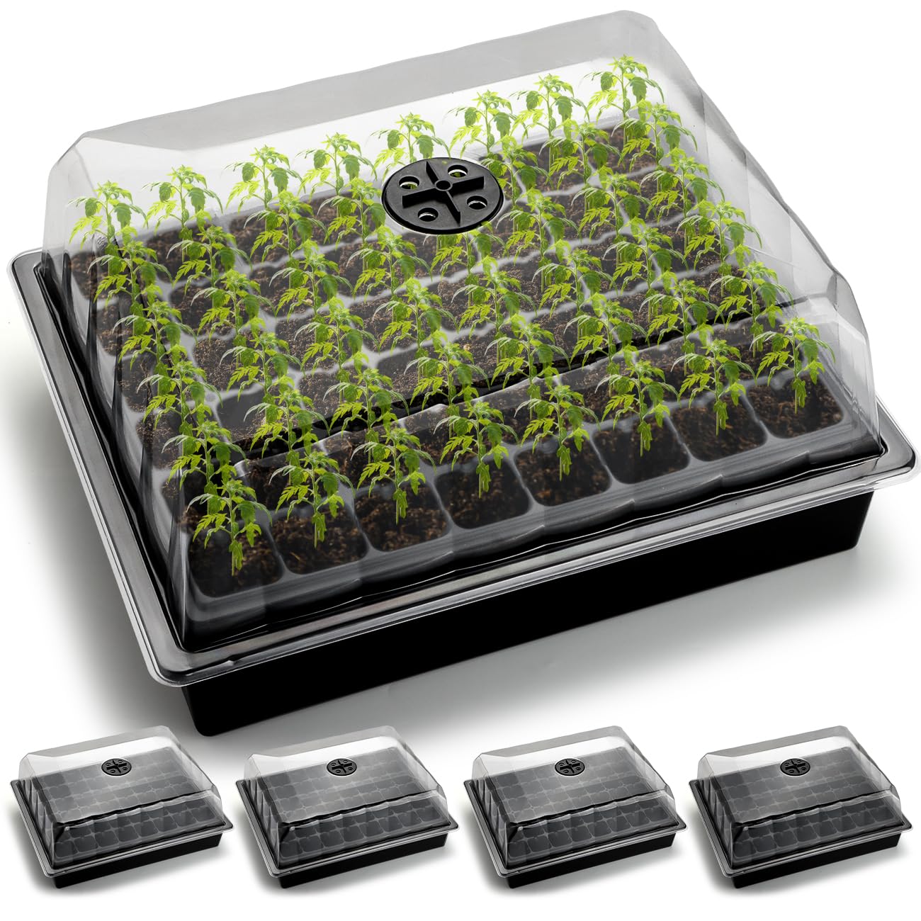 Photo 1 of *PARTIAL SET - See Clerk Notes*
5-Pack No Drip Seed Starter Trays with 4" Humidity Dome - 240 Cells Deep Root Plug Trays, 2.76" Depth for Strong Roots Perfect for Vegetables, Herbs, Flowers & Plant Propagation, Gardening Supplies