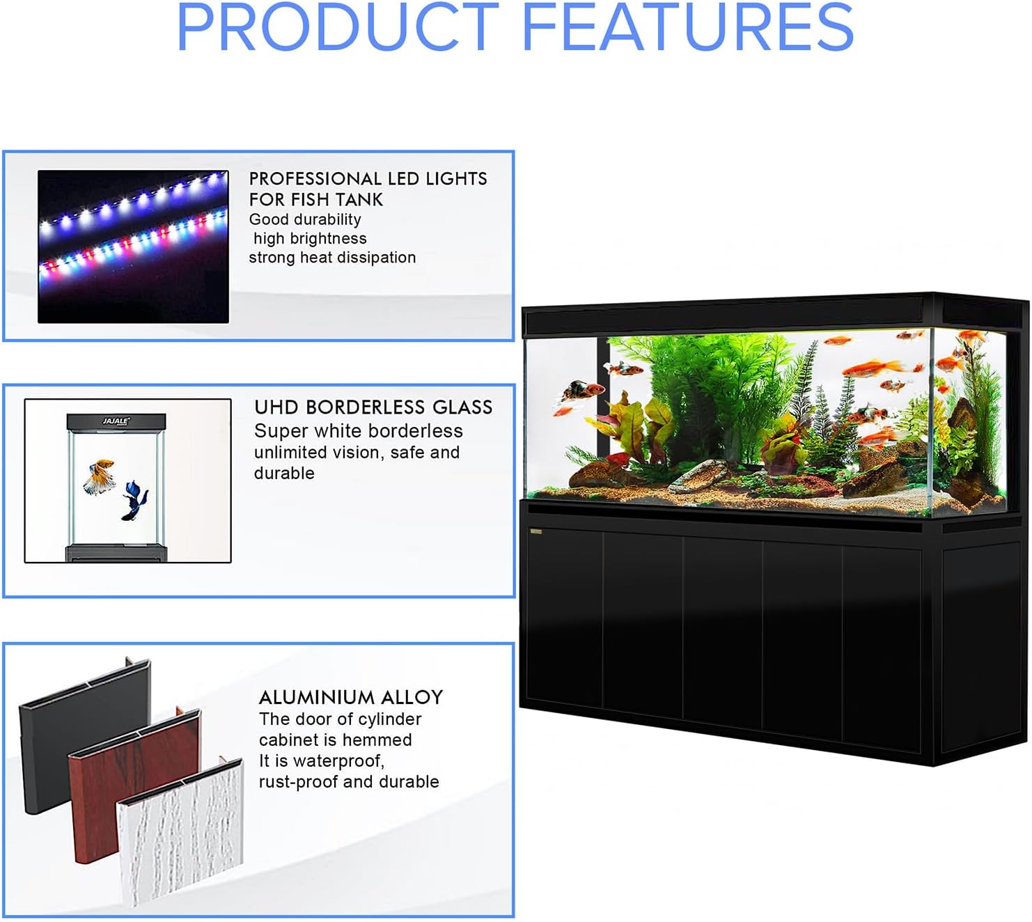 Aqua Dream 400 Gallon, All-in-One Aquarium Fish Tank with Tempered Ultra-Clear Glass, Includes Cabinet Stand, Multi-Chamber Filtration Sump, Filter Media, 75W 2000 GPH Water Pump - Black