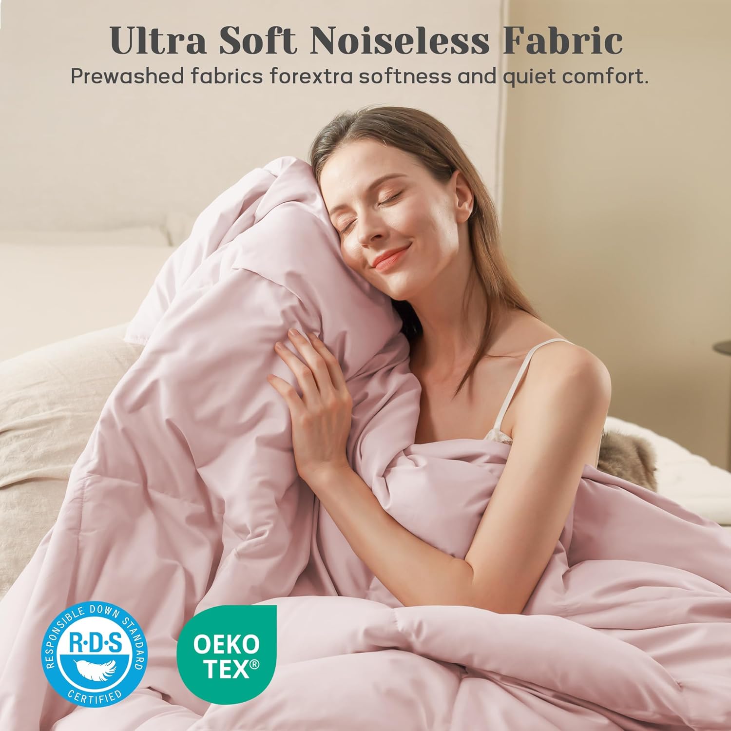 Joysoul Queen Size Down Comforter - All Season Ultra Soft Goose Down & Feather Fiber Fill, Luxury Hotel Pink Duvet Insert with Corner Tabs (88" X 88") - Image 4