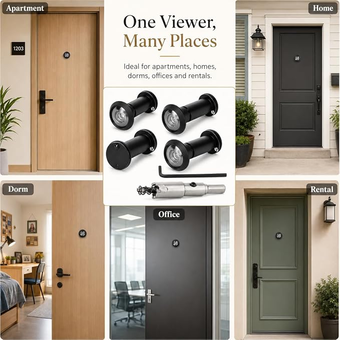 4 Peep Holes para Puerta, Ángulo de 220° Vista HD, Negros miniatura 7