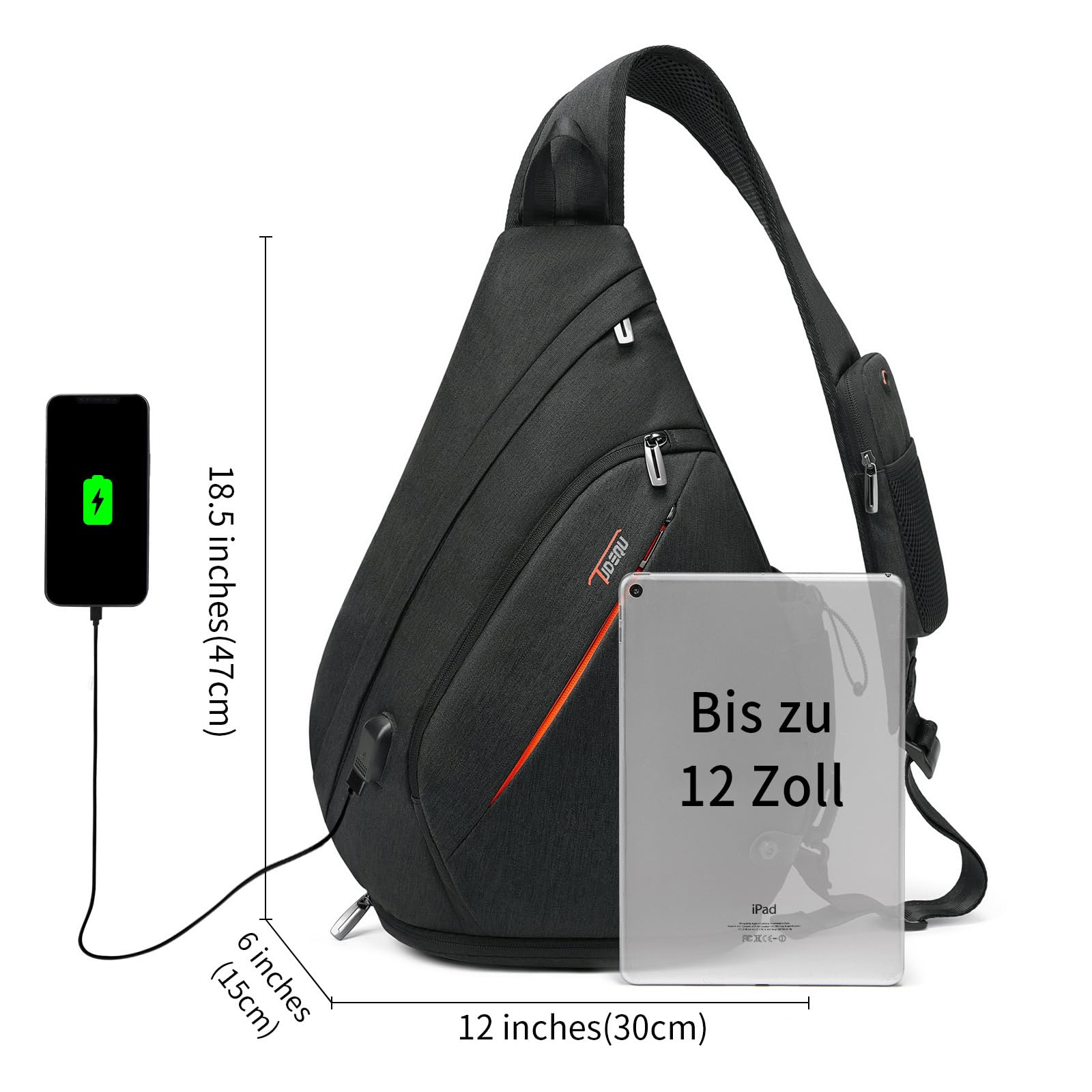 TUDEQU Sling Bag Herren Groß,8 Pockets Schulterrucksack Herren,19L Sling Rucksack Herren,Umhängetasche Herren,Schultertasche